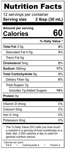  Nutrition Factslight Cole Slaw Dressing