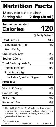 Dressing – Pineapple Cole Slaw – V011926 Nutrition Factspineapple Cole Slaw Dressing